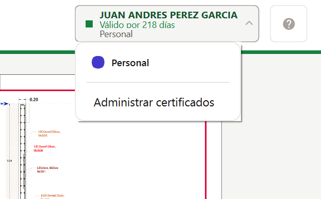 Botón de certificado con certificados guardados